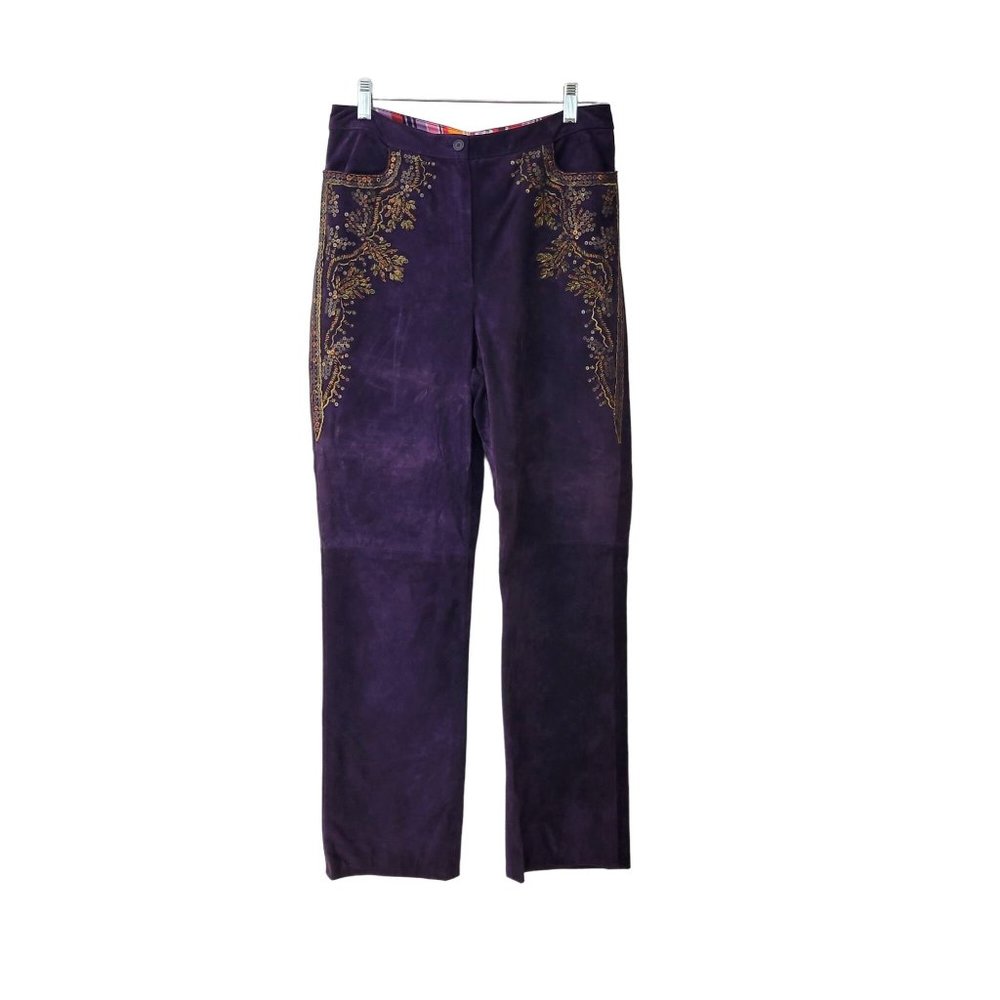 Carlisle Purple Embroidered Suede Jeans - Picture 6 of 8